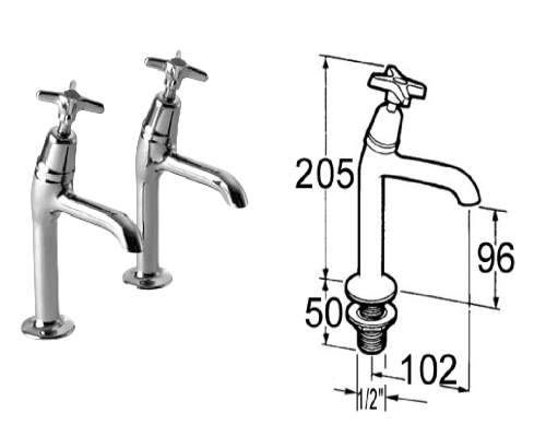Mechline Performa 1/2-inch Cross Head Sink Taps - 1/2-159HNPR