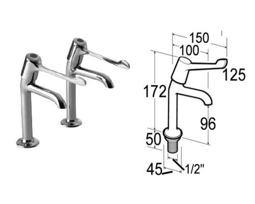 Mechline Performa 1/2-inch Sink Taps with 6-inch Levers - 1/22158QTELCP