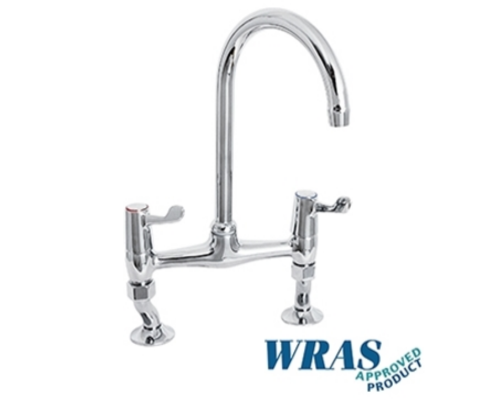 Die-Pat Deck Mounted Sink Mixer with Swivel Spout and Divided Flow - 3" Levers - 6400/3/D